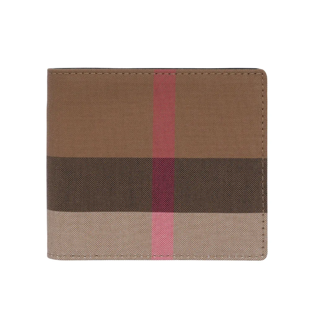 BURBERRY 大格紋帆布ㄇ形拉鍊長夾(灰褐色/棕色) 80845601 歷史價格詳細信息