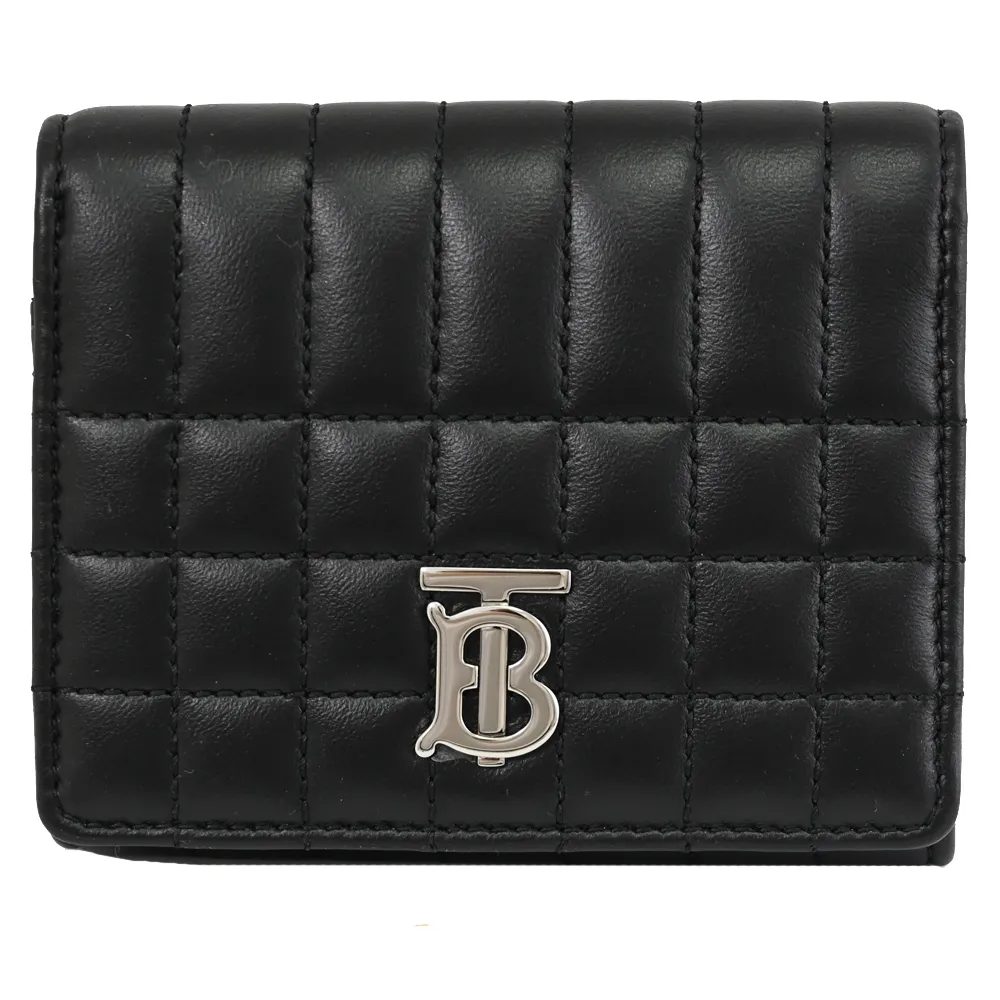 BURBERRY Lola 銀字小羊皮縫線設計ㄇ形拉鍊零錢包(黑色) 80648251 歷史價格詳細信息