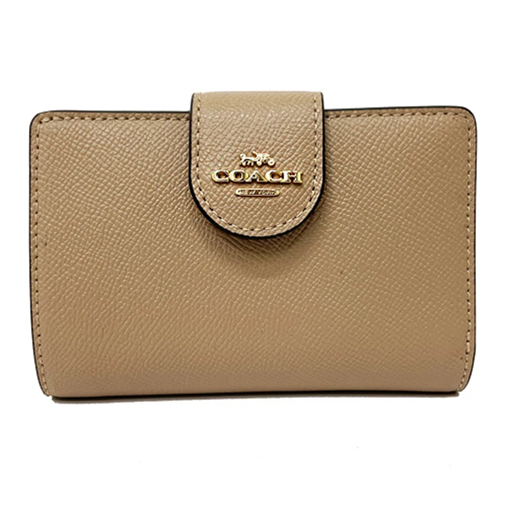【COACH】經典LOGO素面牛皮手拿包/零錢包(粉橘) 歷史價格詳細信息