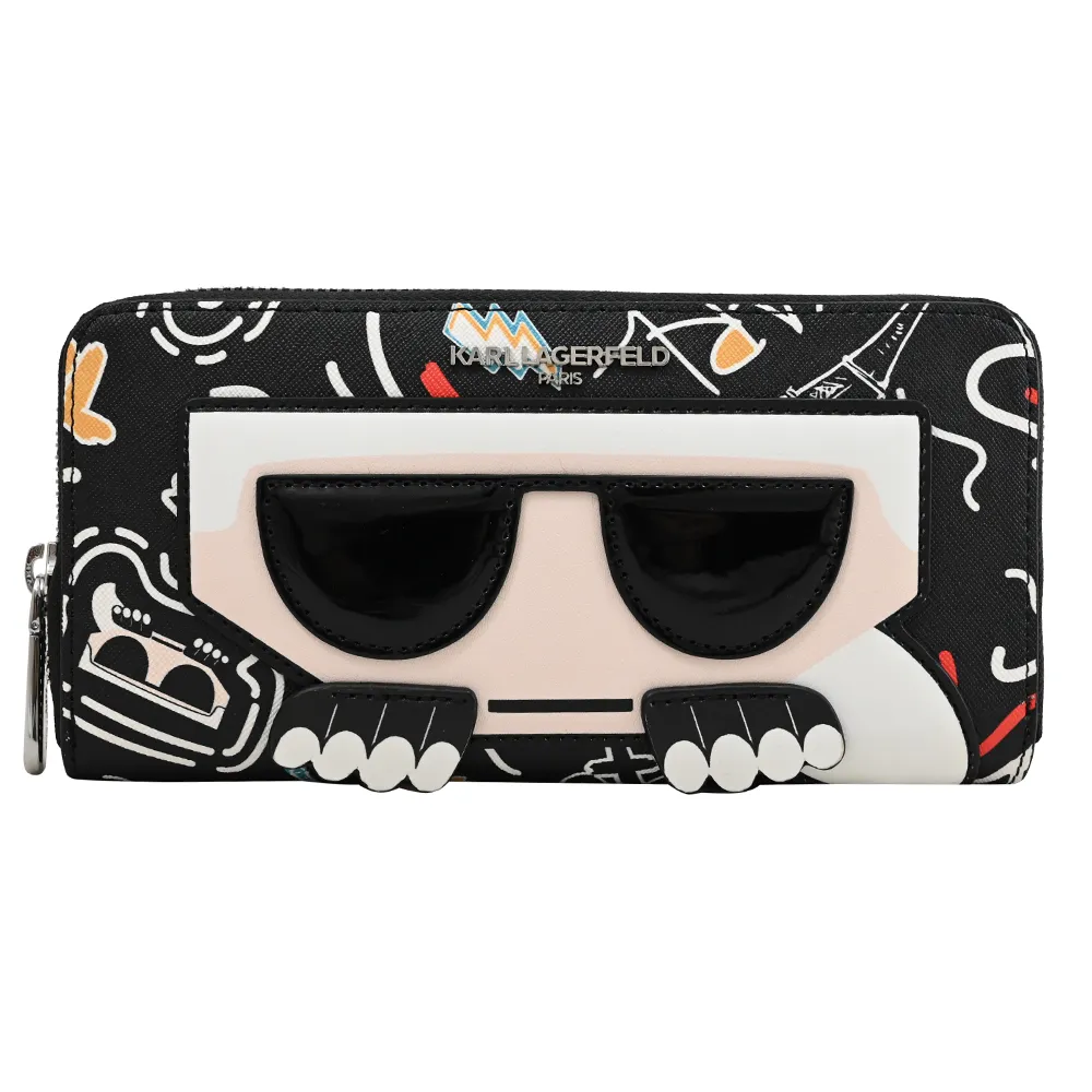 KARL LAGERFELD 卡爾 老佛爺立體公仔防刮扣式短夾.黑 歷史價格詳細信息