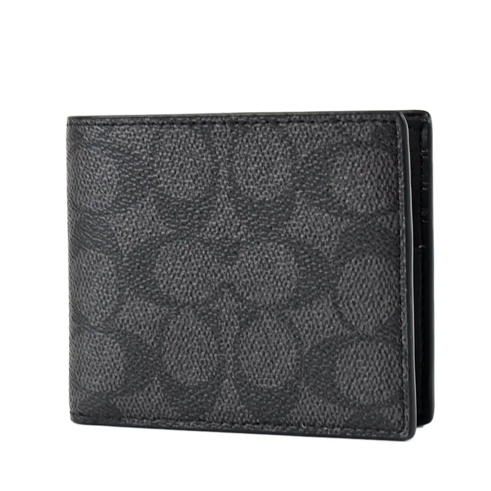 COACH 男款 緹花LOGO防刮皮革短夾-灰黑色/附證件夾 歷史價格詳細信息