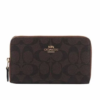 COACH 巧克力C Logo緹花卡其底C字拉鍊袋釦式雙摺短夾 歷史價格詳細信息