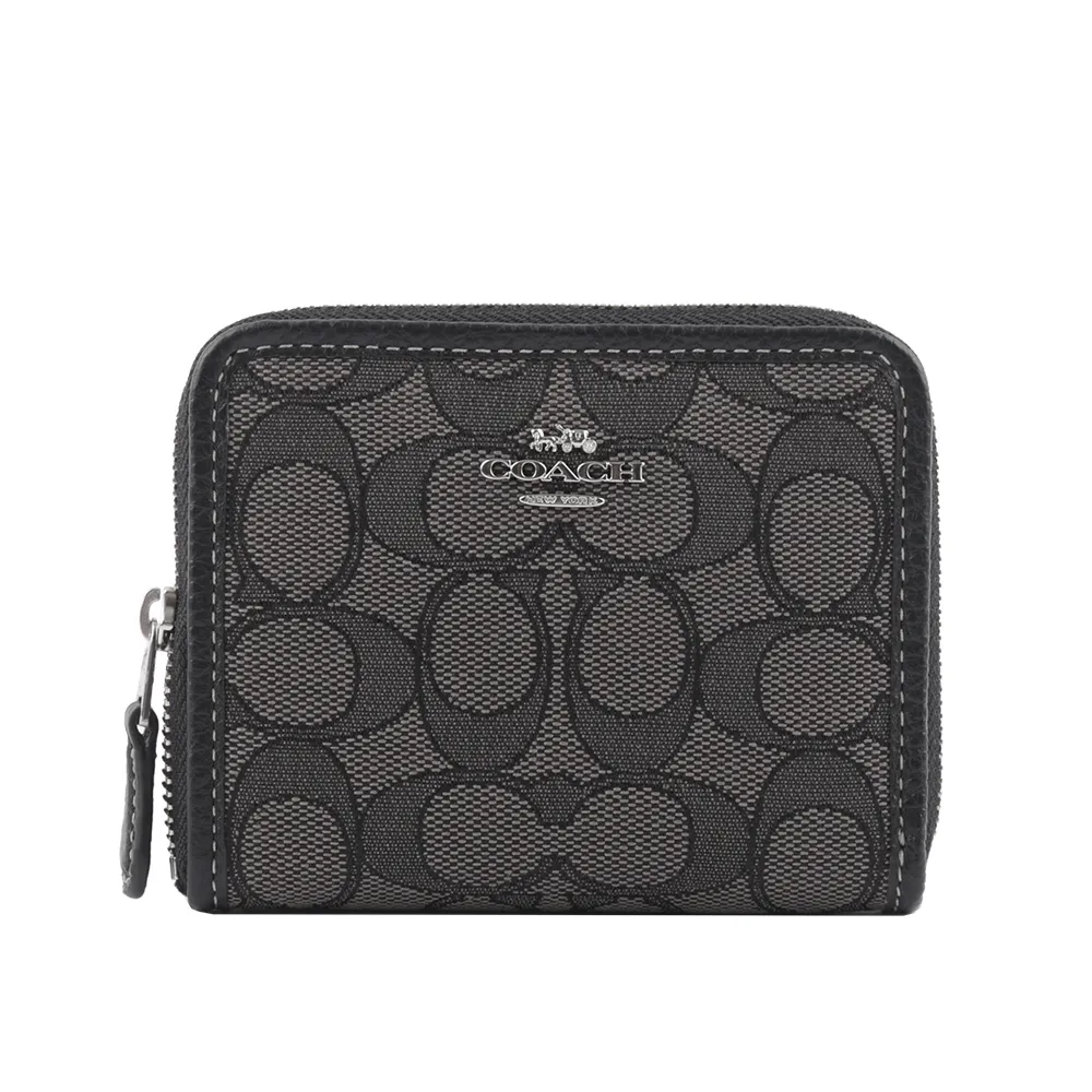 COACH 銀字緹花LOGO防刮皮革釦式拉鍊袋短夾-單寧藍 歷史價格詳細信息