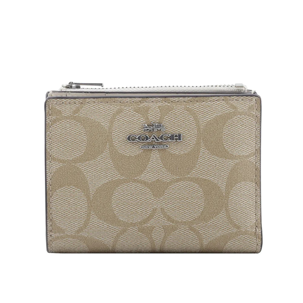 COACH 銀字緹花LOGO防刮皮革釦式拉鍊袋短夾-單寧藍 歷史價格詳細信息