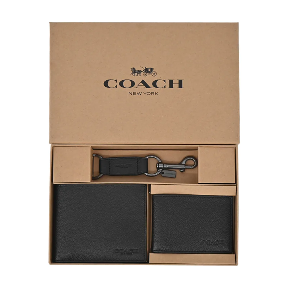 COACH 男款 素面全皮革壓印LOGO六卡短夾-黑色 歷史價格詳細信息