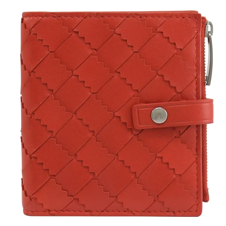 BOTTEGA VENETA 寬編織小羊皮釦式長夾(灰綠色) 歷史價格詳細信息