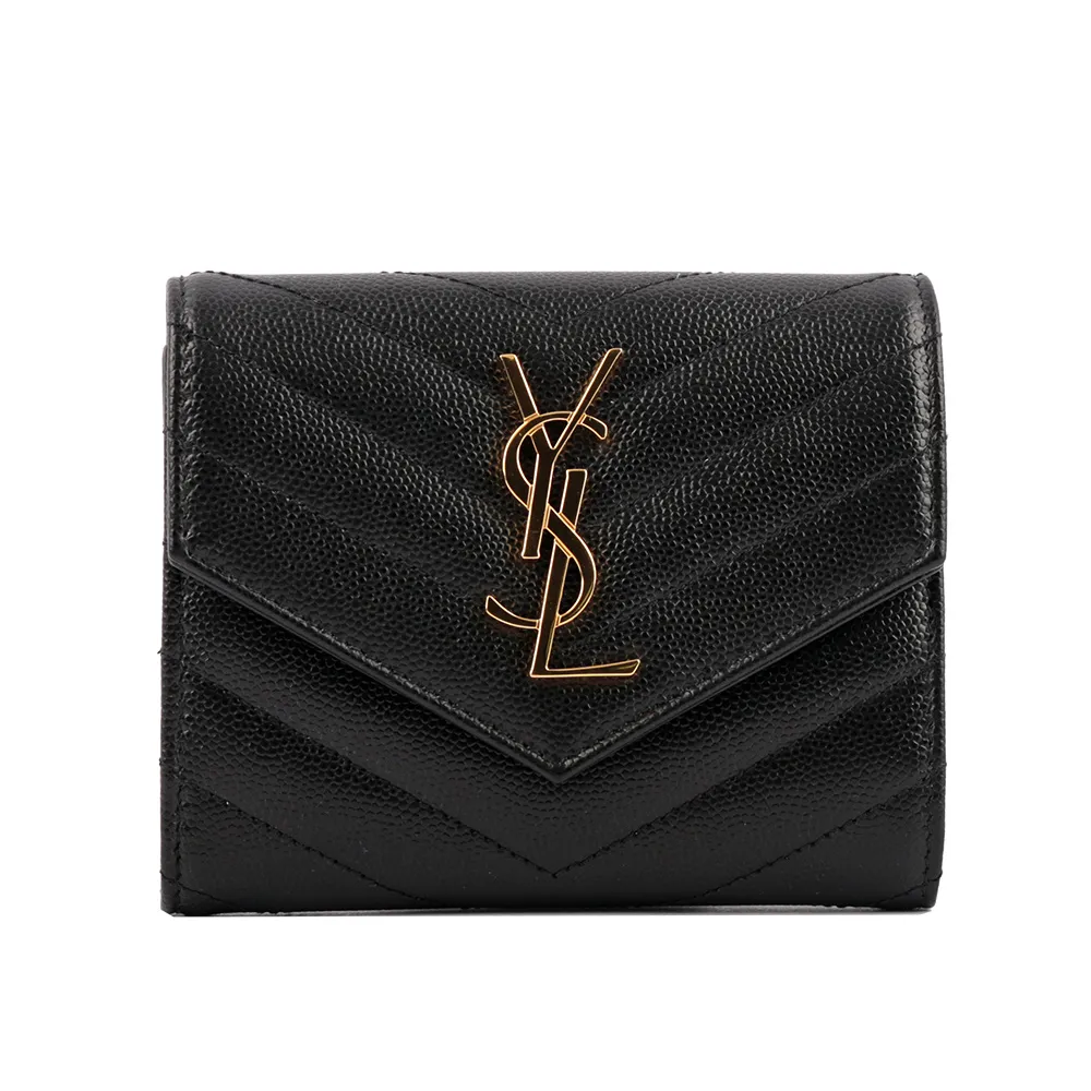 YSL 山形紋荔枝皮金字logoㄇ型拉鏈長夾(黑色) 358094 BOW01 1000 歷史價格詳細信息
