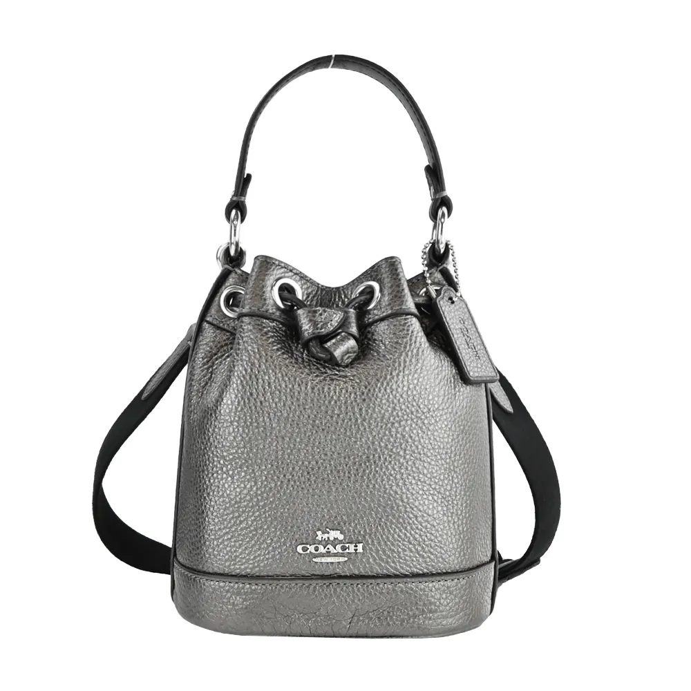 COACH DEMPSEY 15 繽紛雪花PVC拼接皮革水桶包(迷你/石墨黑x天藍) 歷史價格詳細信息