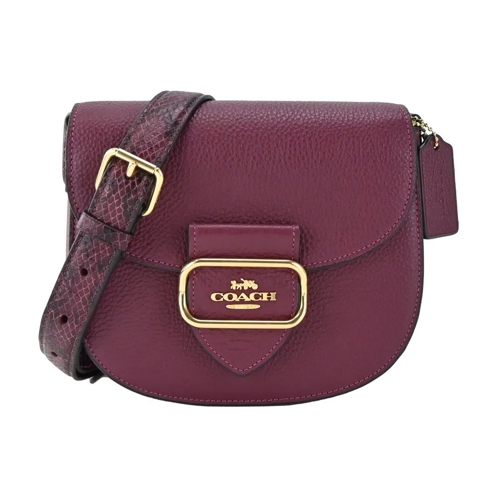 COACH Morgan 拼接PVC皮革鉚釘裝飾馬鞍斜背包(咖啡黑) 歷史價格詳細信息