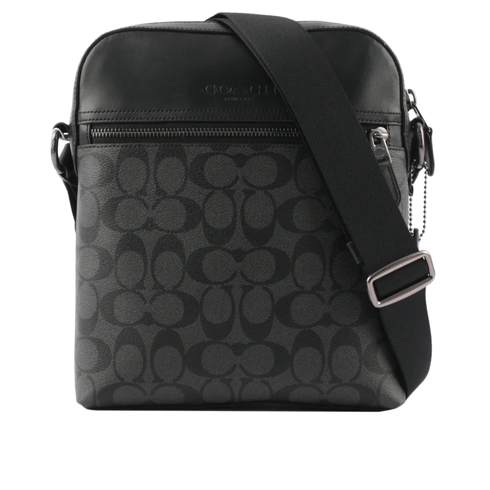 【COACH】Houston Flight Bag素面牛皮前拉鍊男款斜背包(黑) 歷史價格詳細信息