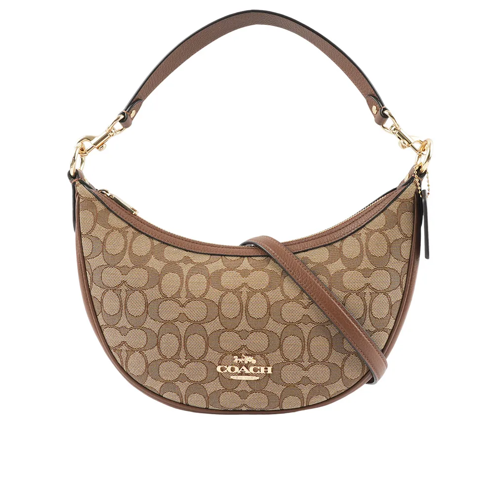 COACH 卡其黑緹花帆布翻蓋真皮斜背包 歷史價格詳細信息