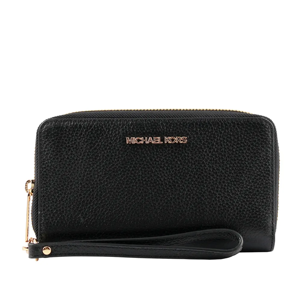 MICHAEL KORS Jet Set Travel 皮革手提式中長夾.黑/金 歷史價格詳細信息