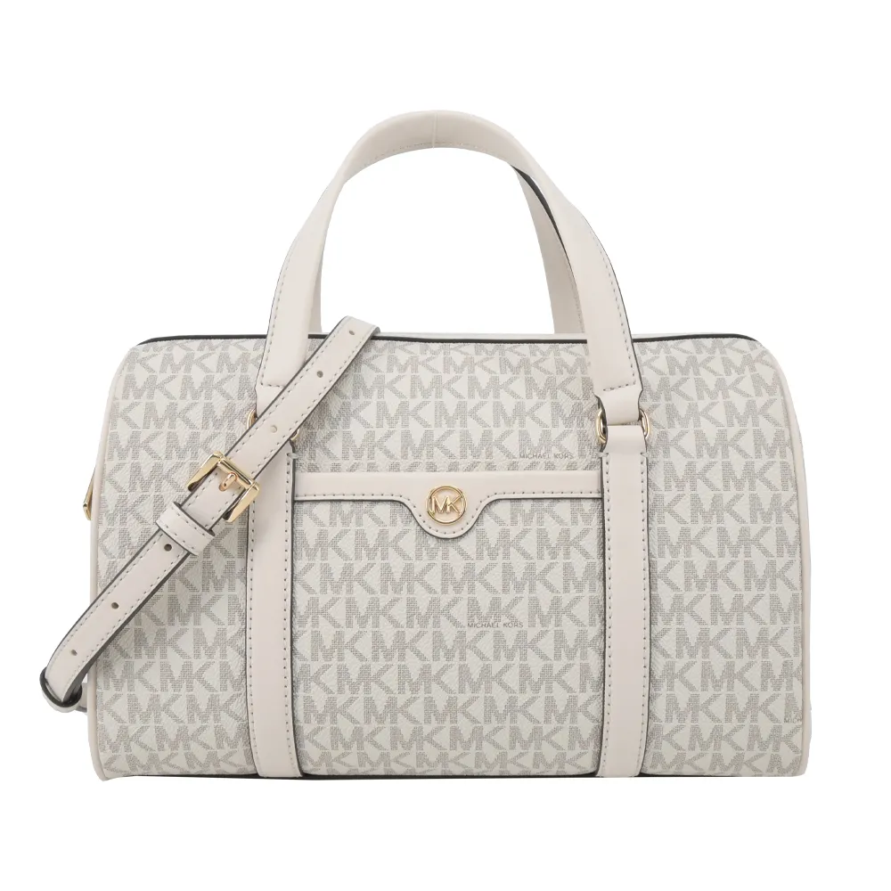 MICHAEL KORS TRAVEL 經典MK印花條紋PVC托特包.白 歷史價格詳細信息