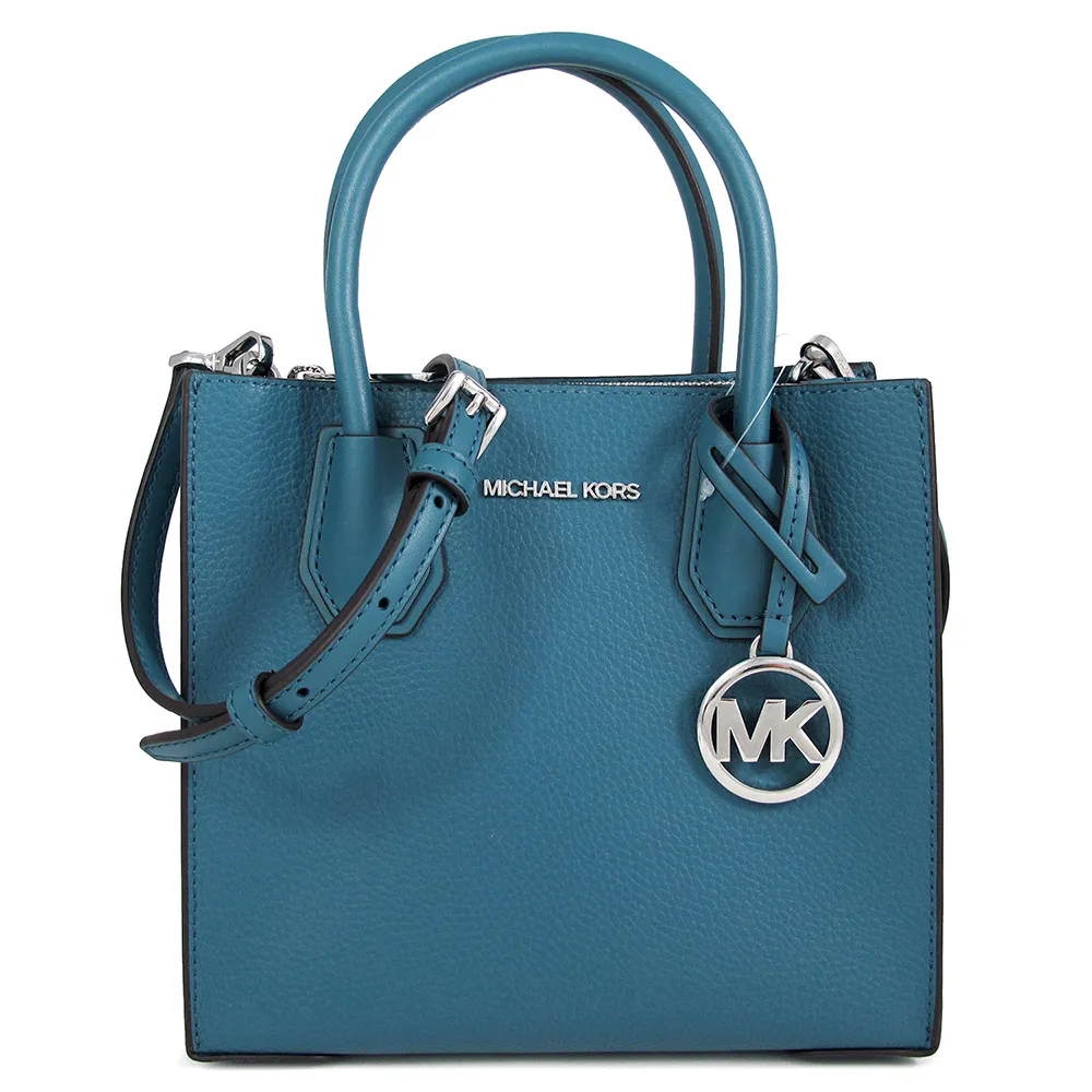 MICHAEL KORS MERCER 銀色Logo霧霾藍色鵝卵石紋皮革三層兩用包 歷史價格詳細信息