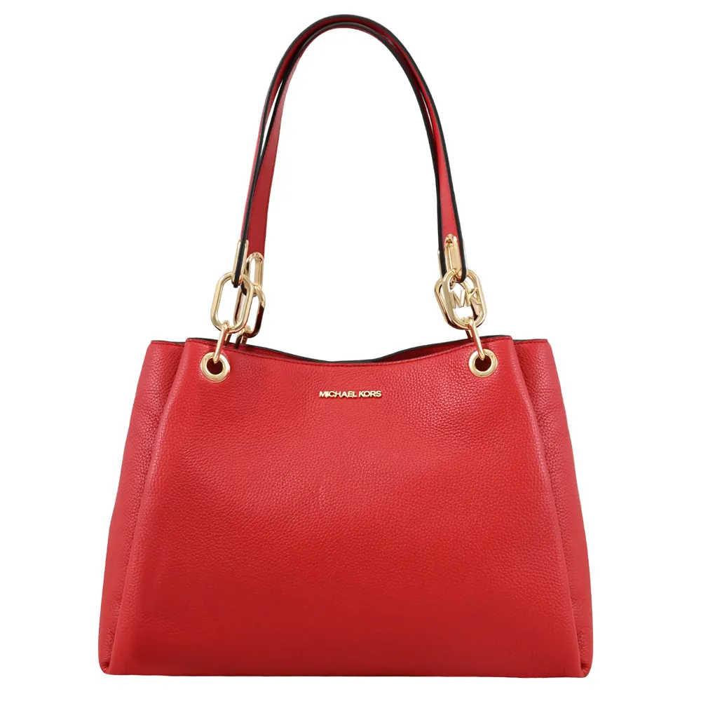 MICHAEL KORS TRISHA 金字Logo滿版MK咖啡X馬鞍棕色防刮三層斜背包 歷史價格詳細信息