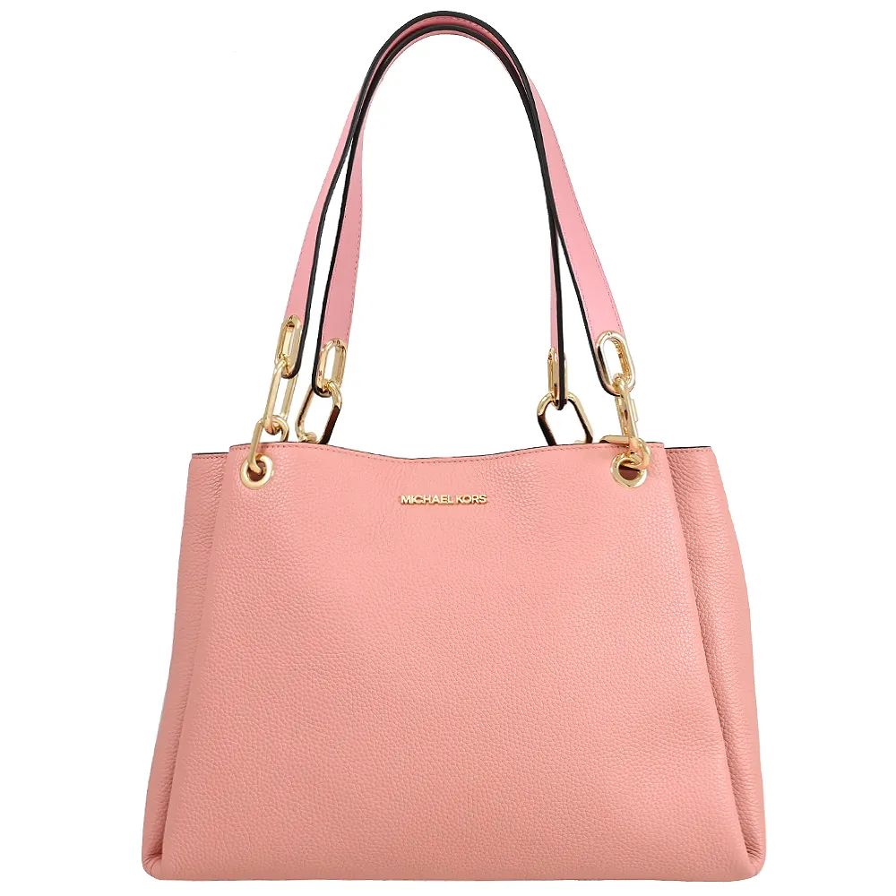 MICHAEL KORS TRISHA 金字Logo滿版MK咖啡X馬鞍棕色防刮三層斜背包 歷史價格詳細信息