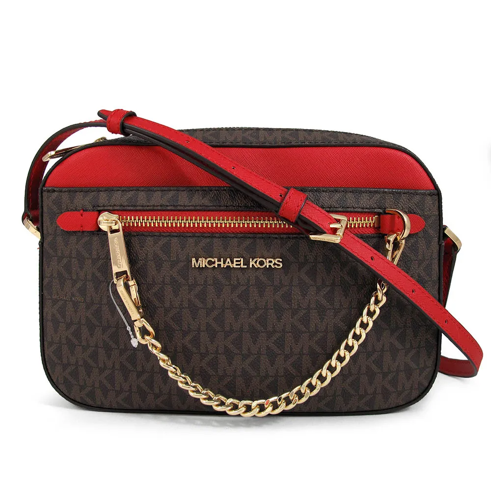 MICHAEL KORS JET SET ITEM 金字Logo防刮滿版MK柚橘色金鏈斜背包 歷史價格詳細信息