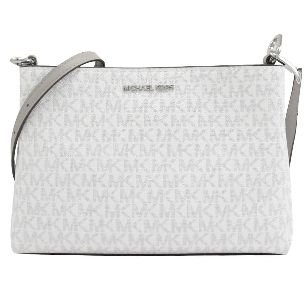 MICHAEL KORS TRISHA 金字Logo滿版MK咖啡X馬鞍棕色防刮三層斜背包 歷史價格詳細信息