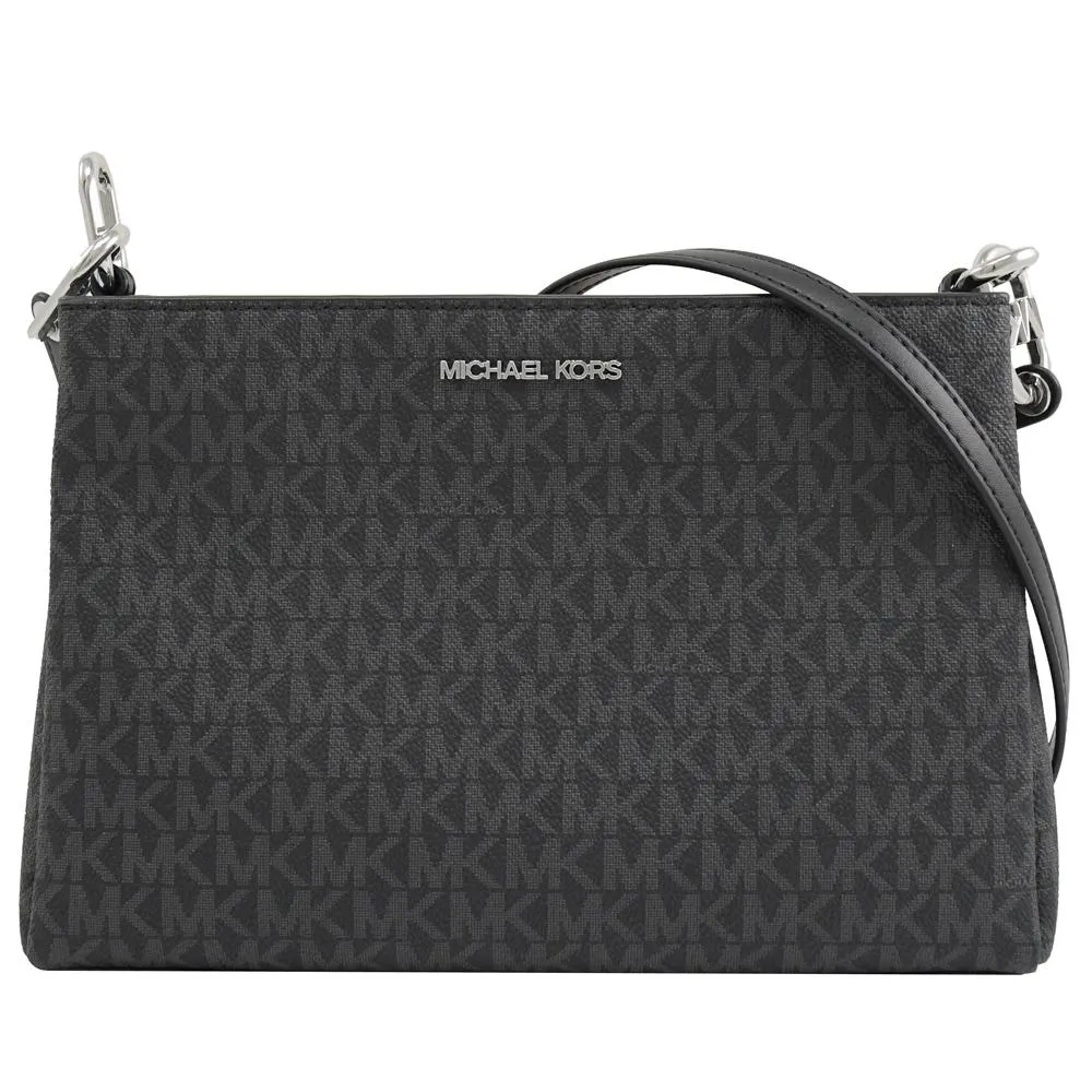 MICHAEL KORS TRISHA 金字Logo滿版MK咖啡X馬鞍棕色防刮三層斜背包 歷史價格詳細信息