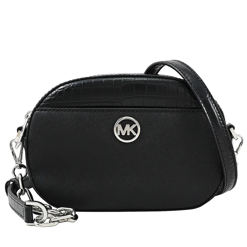 MICHAEL KORS JET SET GLAM 銀圓標Logo黑色鱷魚紋X防刮皮革橢圓相機斜背包(小款) 歷史價格詳細信息