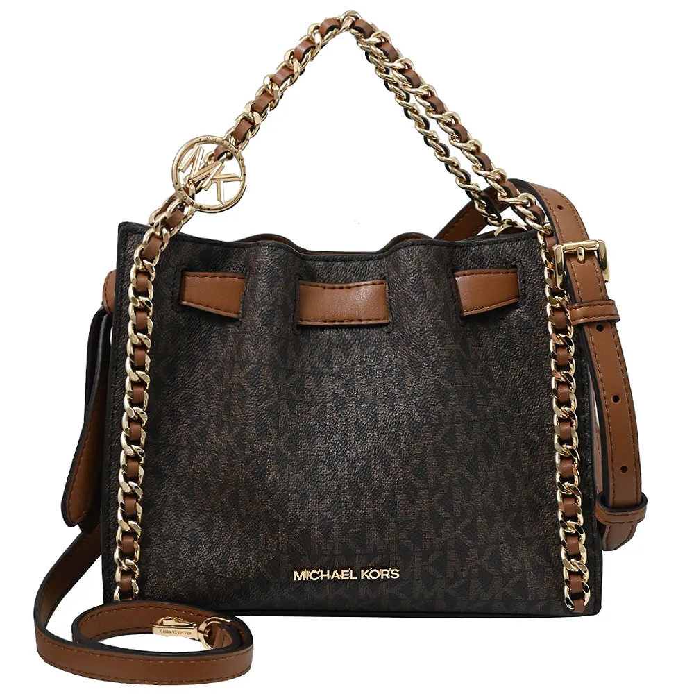 MICHAEL KORS MINA 金字Logo乳霜白色滿版防刮編織金鏈手提斜背兩用包 歷史價格詳細信息