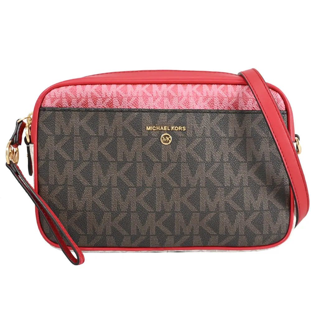 MICHAEL KORS Jet Set Charm 撞色印花WOC斜背包.深咖/紅 歷史價格詳細信息