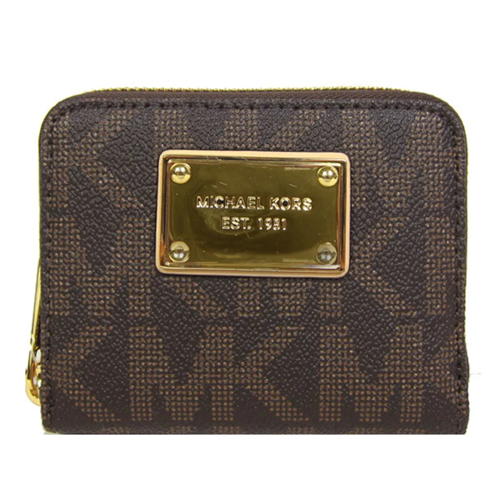 MICHAEL KORS 鐵牌MK字皮革拉鍊短夾(咖啡) 歷史價格詳細信息