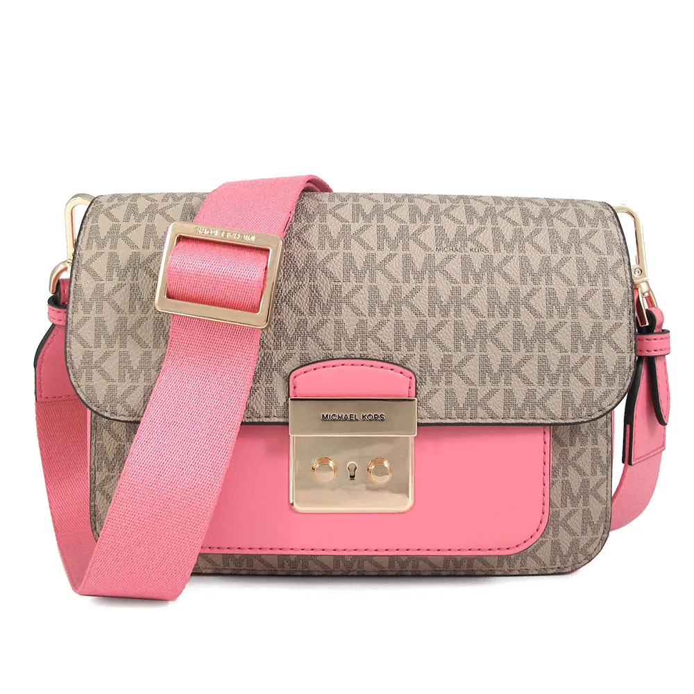 MICHAEL KORS Sloan 菱格紋皮革撞色斜背包-小/黑白(展示品) 歷史價格詳細信息