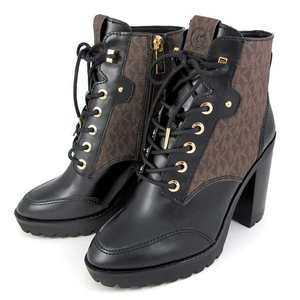 Michael Kors MK滿版防刮拼接大MK皮革綁帶休閒鞋-深咖x粉色-US7  美國代購購入  全新保證正品 歷史價格詳細信息