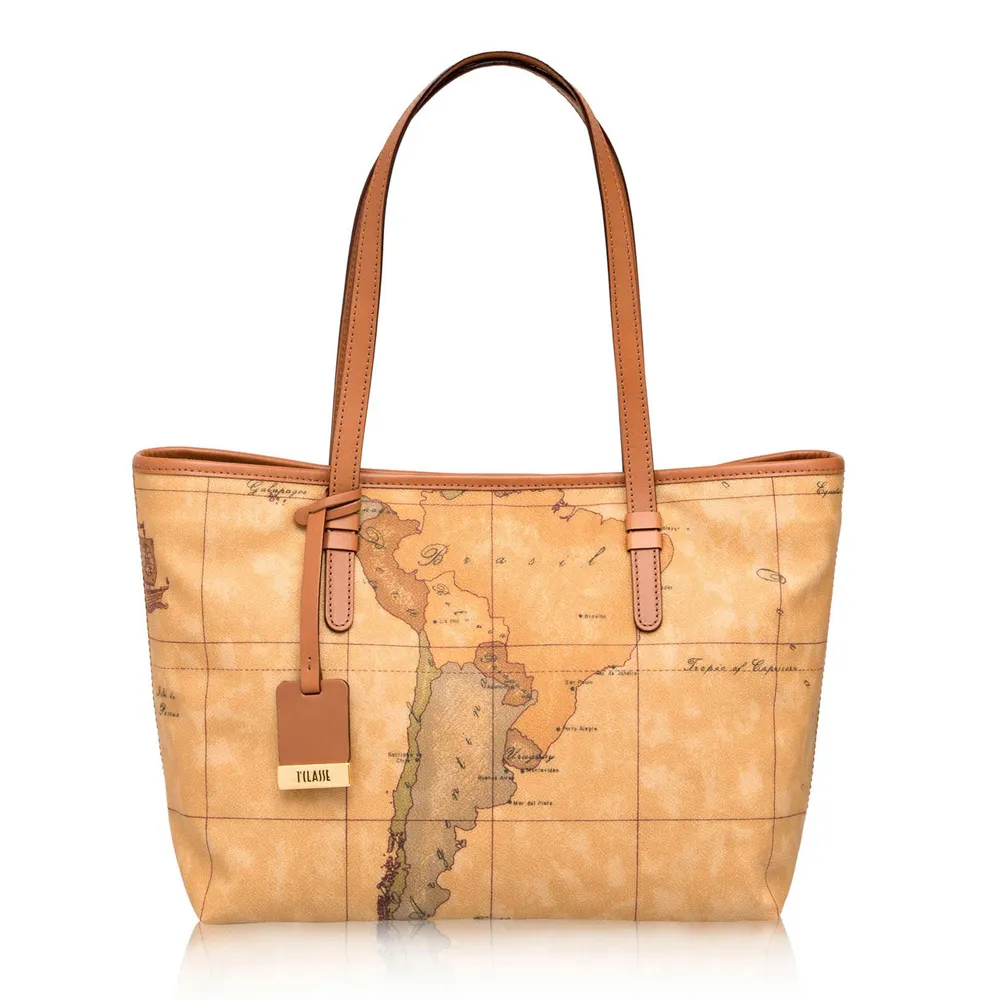 【Alviero Martini 義大利地圖包】長把多層手提肩背大托特包39cm-地圖黃 歷史價格詳細信息