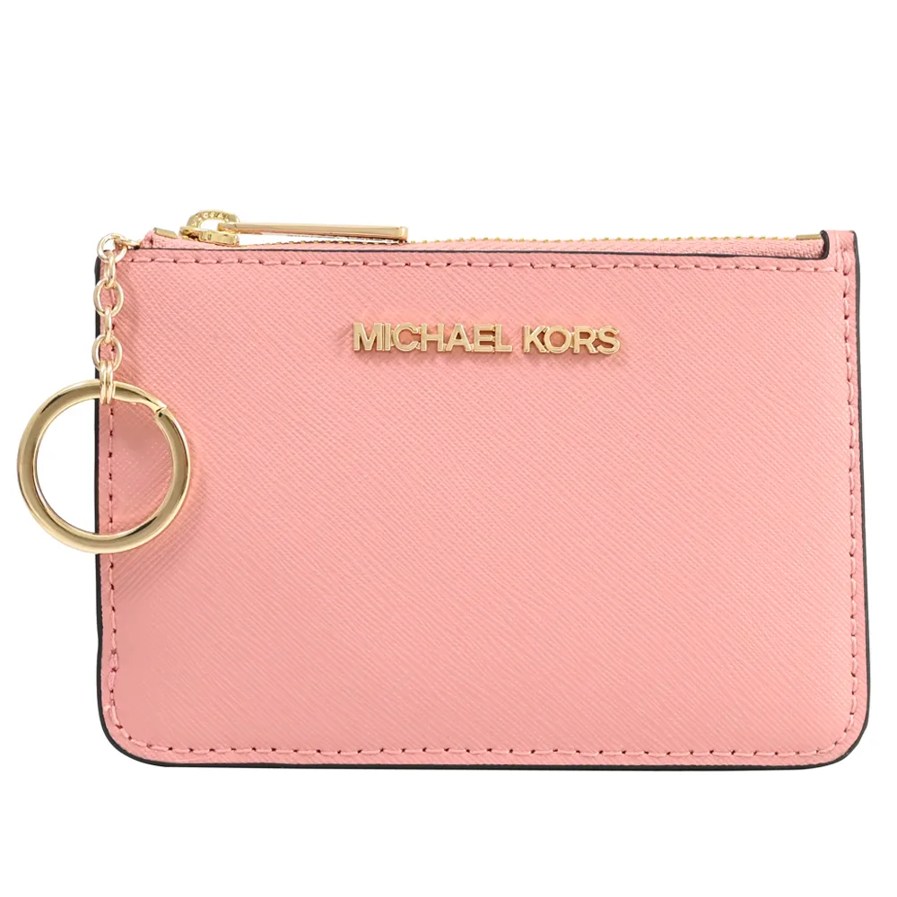 MICHAEL KORS JET SET TRAVEL 玫瑰粉色金字LOGO鵝卵石紋全皮革手提式長夾 歷史價格詳細信息