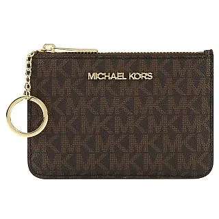 Michael Kors 滿版Logoㄇ型拉鏈零錢 卡包 淡粉色/包深咖啡色(贈原廠紙盒紙袋) 歷史價格詳細信息