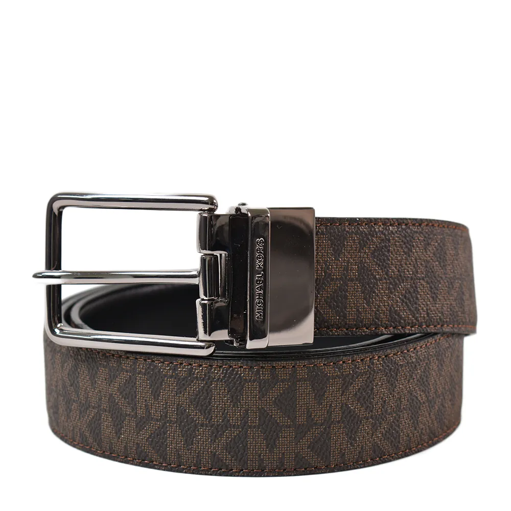 MICHAEL KORS 銀釦鏤空LOGO滿版PVC雙面皮帶-棕/黑 歷史價格詳細信息