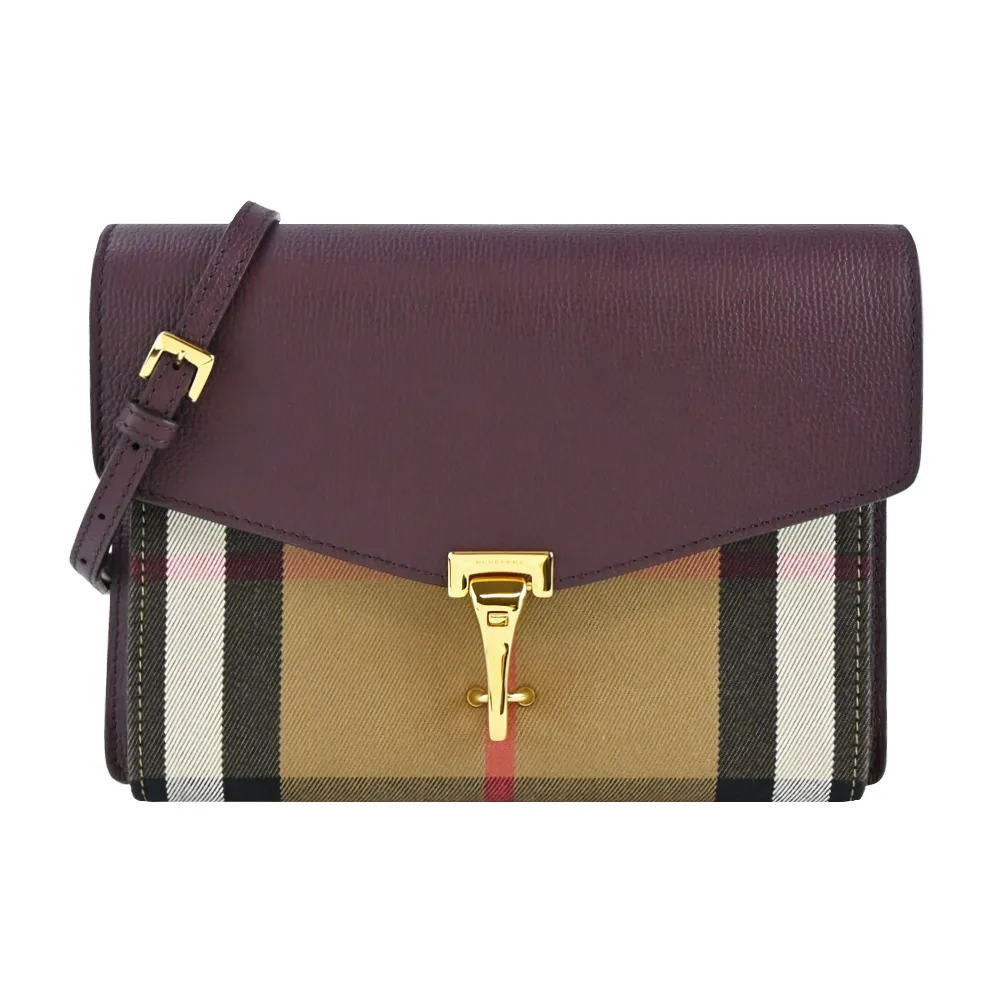 BURBERRY 格紋拼皮革手提/斜背口袋包(Mini)(石楠木棕色) 8066166 A9534 歷史價格詳細信息