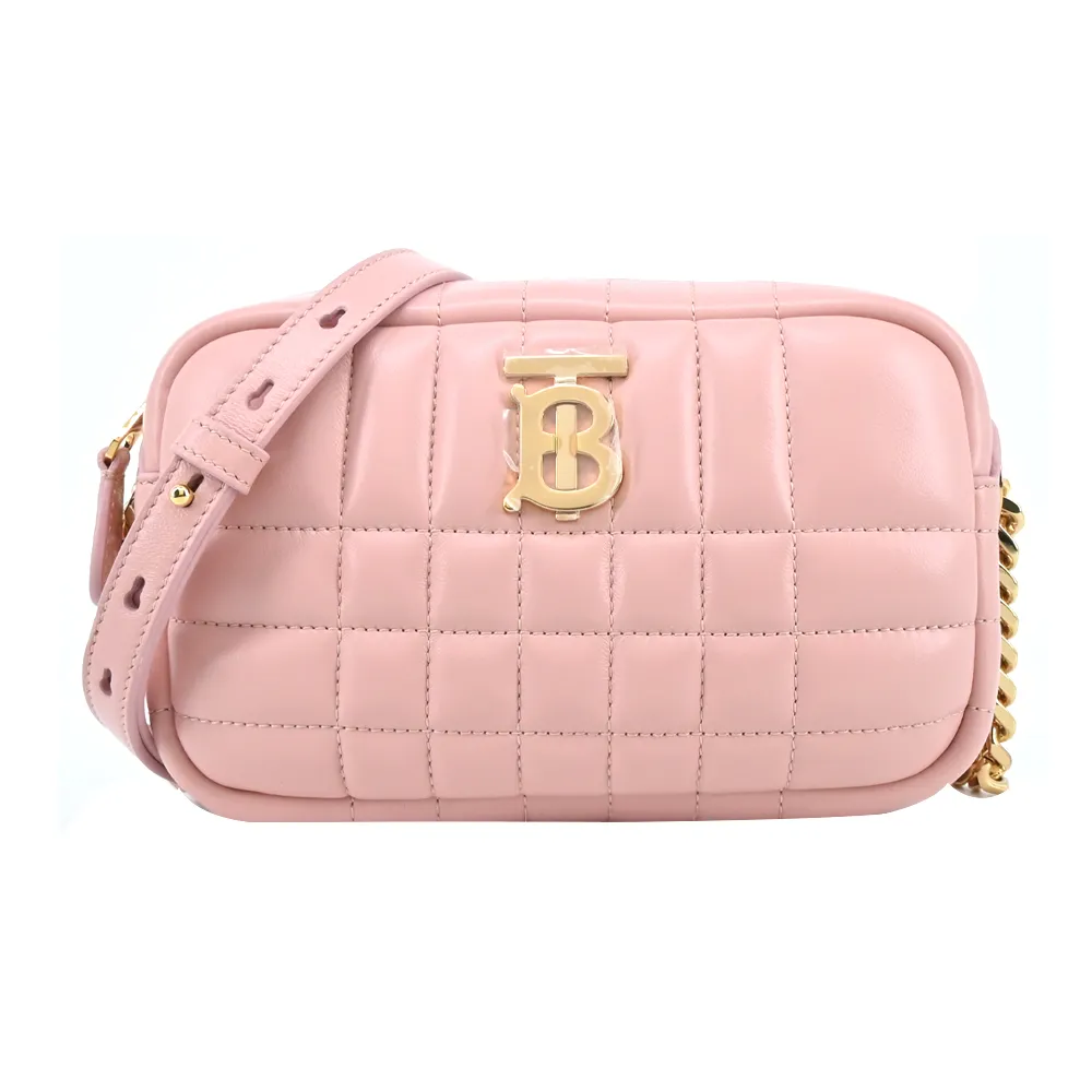 BURBERRY  Lola TB金字LOGO 絎縫羔羊皮翻蓋斜背包(粉色) 歷史價格詳細信息