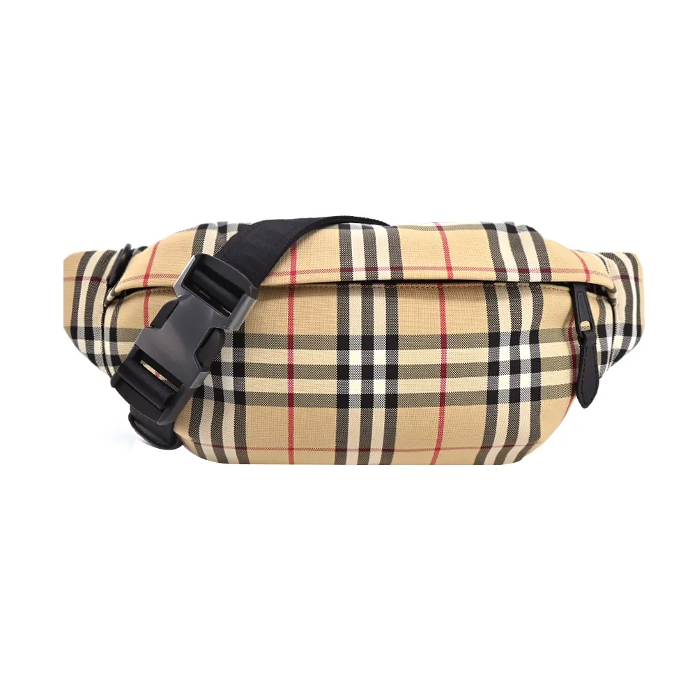 BURBERRY Vintage格紋拼皮革翻蓋斜背包(黑色) 8021110 A1189 歷史價格詳細信息