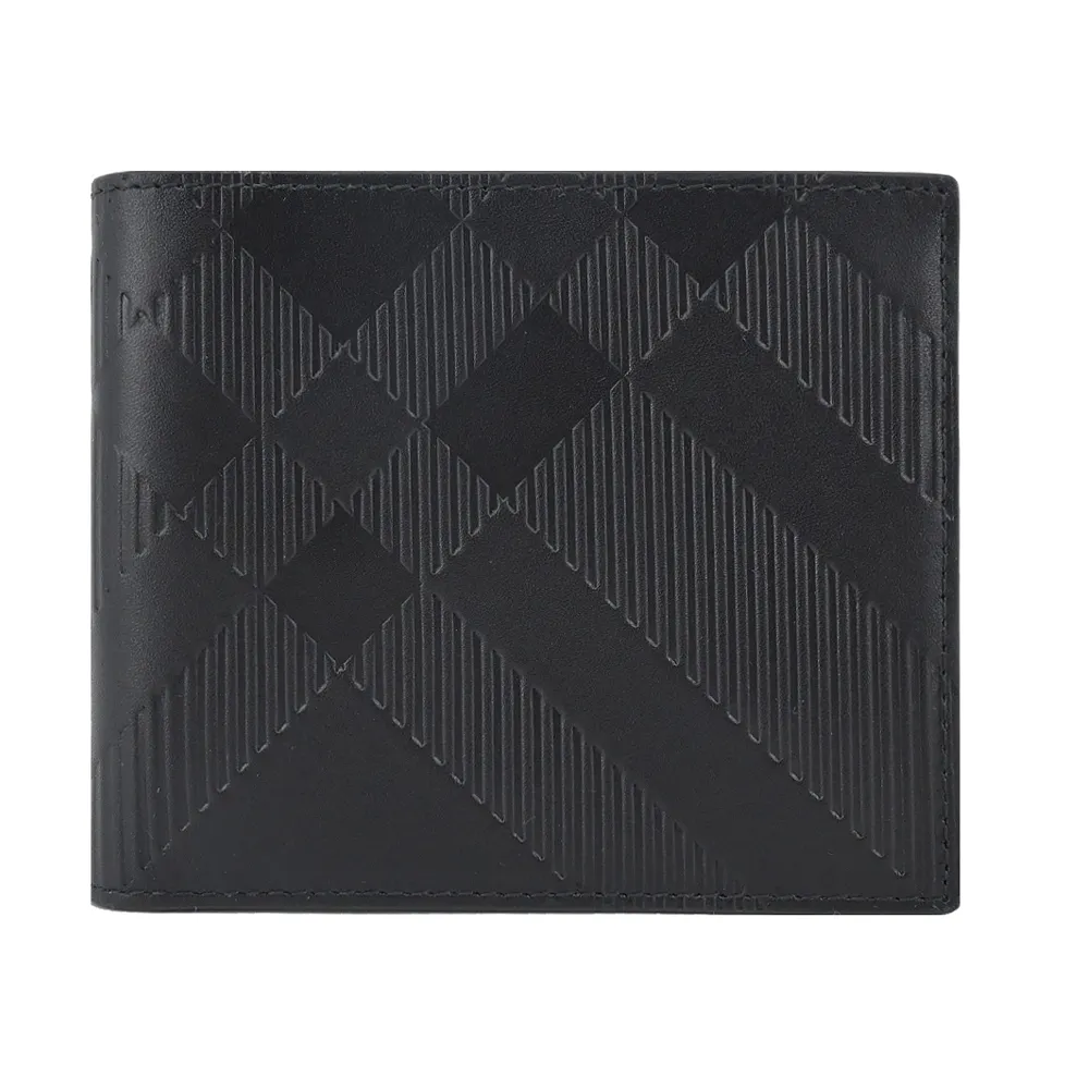 BURBERRY 經典格紋壓印小牛皮對開長夾(黑色) 歷史價格詳細信息