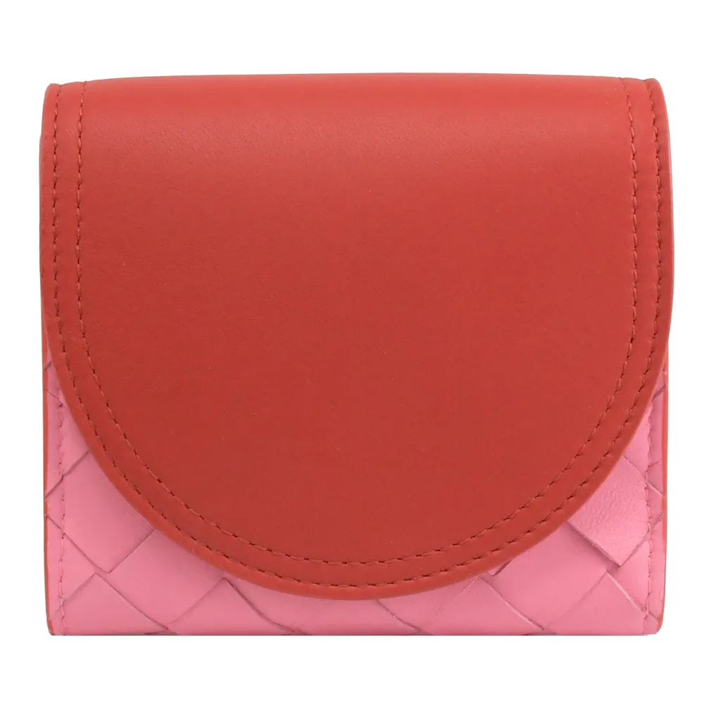 BOTTEGA VENETA 577831 編織撞色翻蓋扣式長夾.桃粉/紅 歷史價格詳細信息