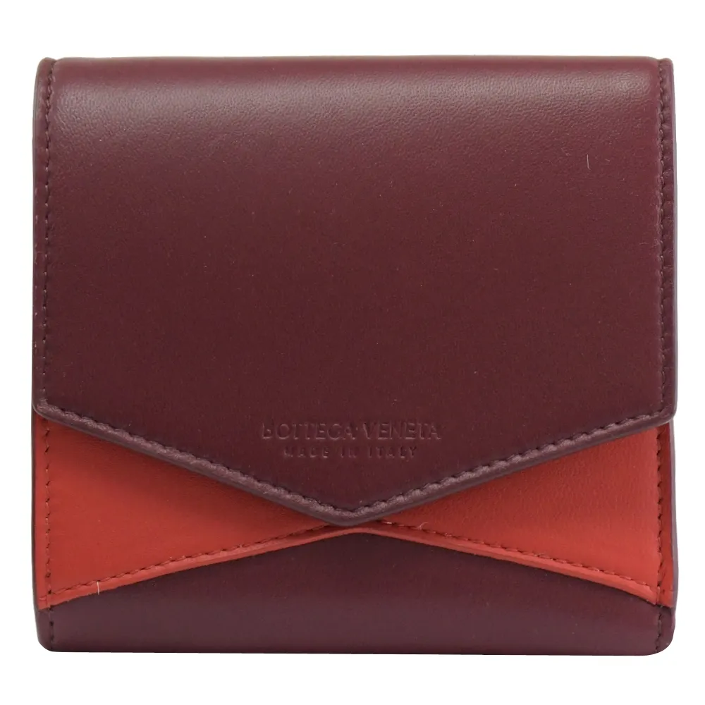 BOTTEGA VENETA 597972 撞色羊皮扣式零錢短夾.酒紅/紅 歷史價格詳細信息
