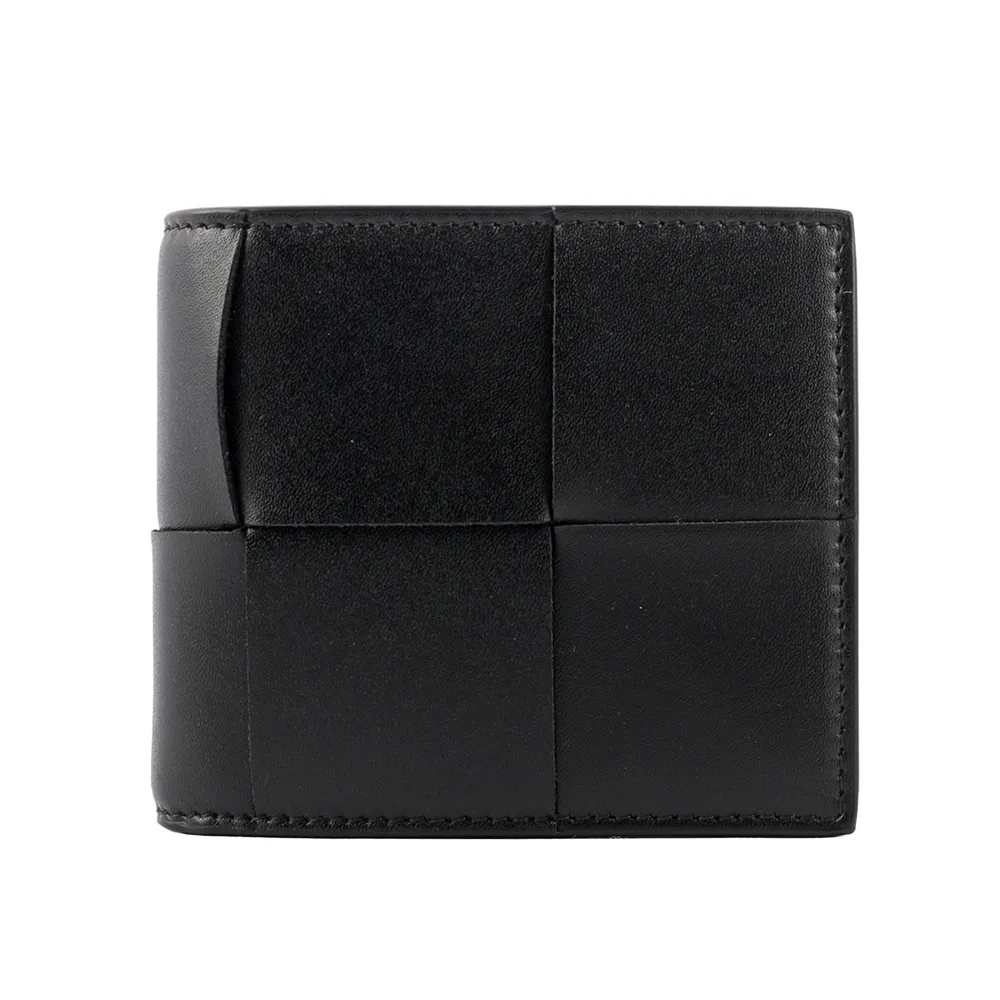 BOTTEGA VENETA 新款經典皮革大格編織男款雙折短夾 (黑色) 歷史價格詳細信息