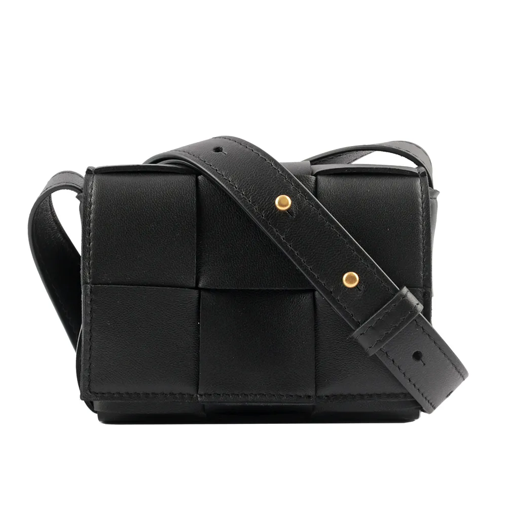 BOTTEGA VENETA Cassette 迷你編織皮革斜背水桶包(黑色) 歷史價格詳細信息