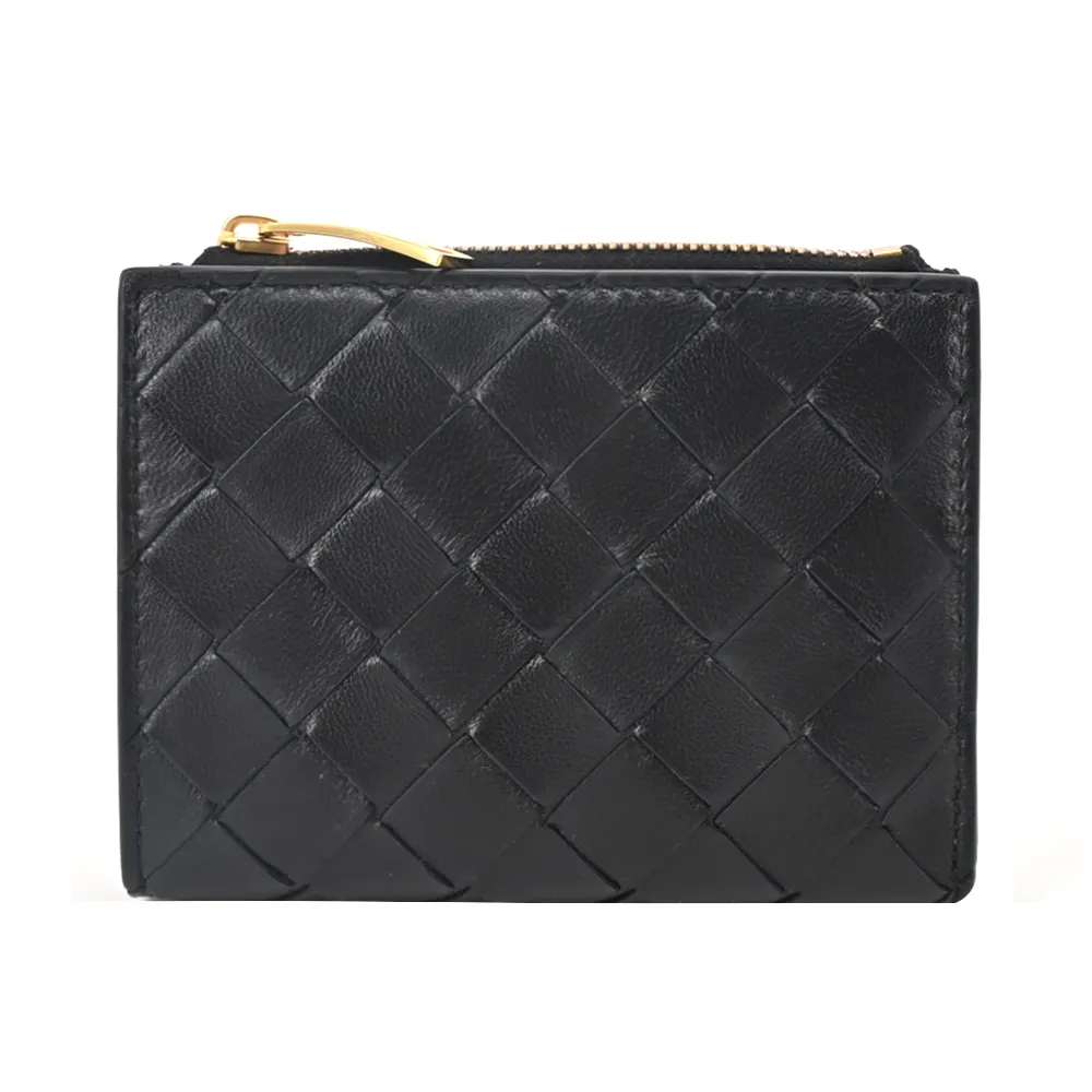 BOTTEGA VENETA 經典大格編織小牛皮拉鍊短夾(黑色) 歷史價格詳細信息