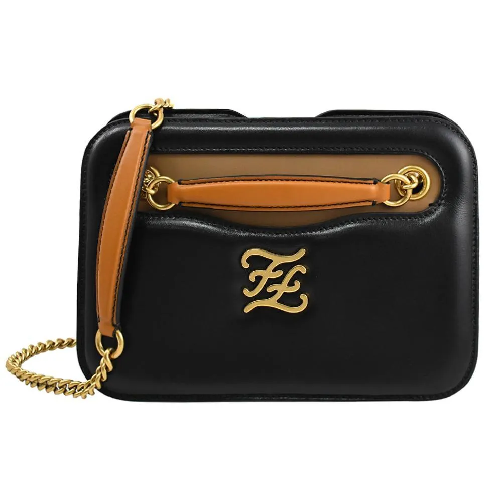 FENDI 8BT317 Karligraphy FF 迷你翻蓋雙層斜背包.黑 歷史價格詳細信息