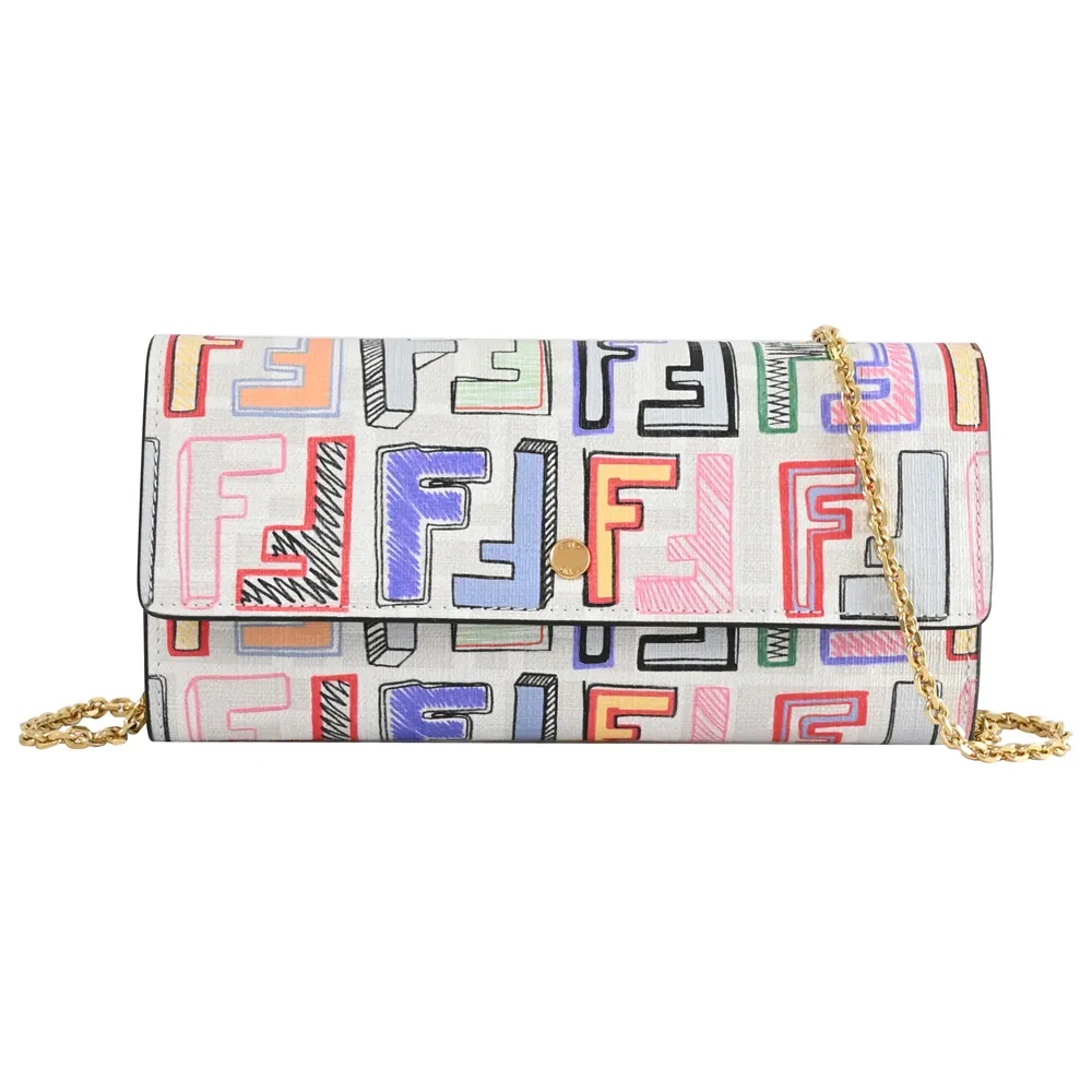 FENDI 8M0395 個性塗鴉LOGO印花三折小短夾.白 歷史價格詳細信息