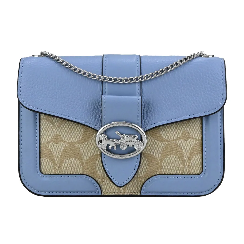 COACH GEORGIE 金屬大馬車LOGO桃粉色防潑水拼接皮革斜背馬鞍包 歷史價格詳細信息