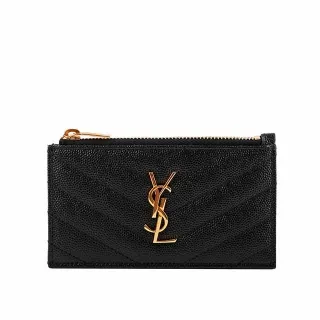 YSL 山形紋荔枝皮金字logoㄇ型拉鏈長夾(黑色) 358094 BOW01 1000 歷史價格詳細信息