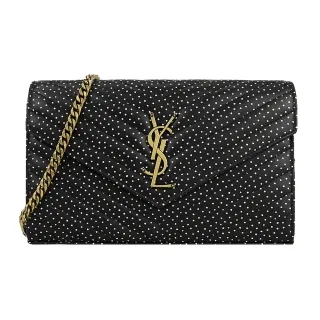 【YSL】SAINT LAURENT V字縫線魚子醬牛皮金屬LOGO流蘇相機包(黑/銀) 歷史價格詳細信息