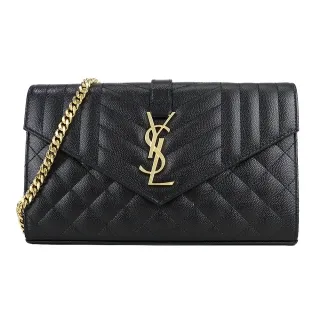 YSL MONOGRAM 金屬LOGO V字縫線牛皮三折短夾(黑/金) 歷史價格詳細信息