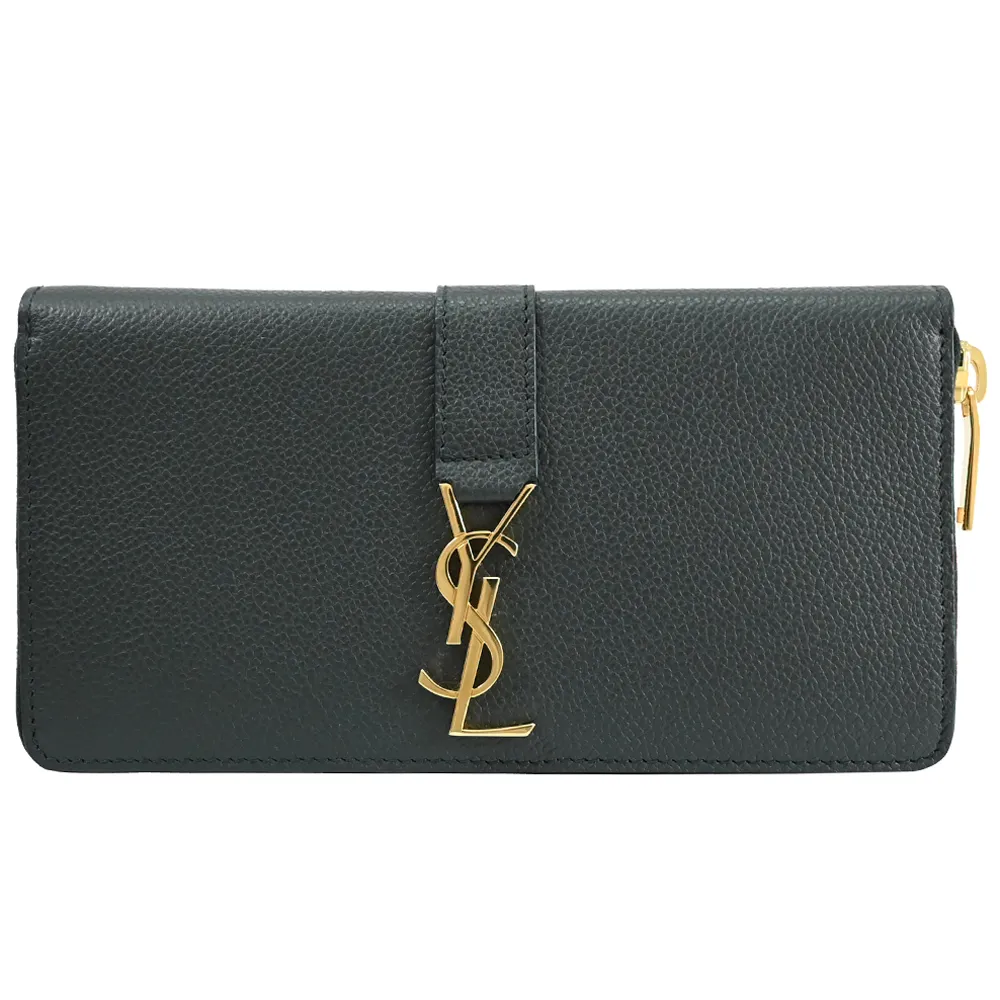 YSL 414570 經典LOGO荔枝牛皮拉鍊式長夾.深綠 歷史價格詳細信息