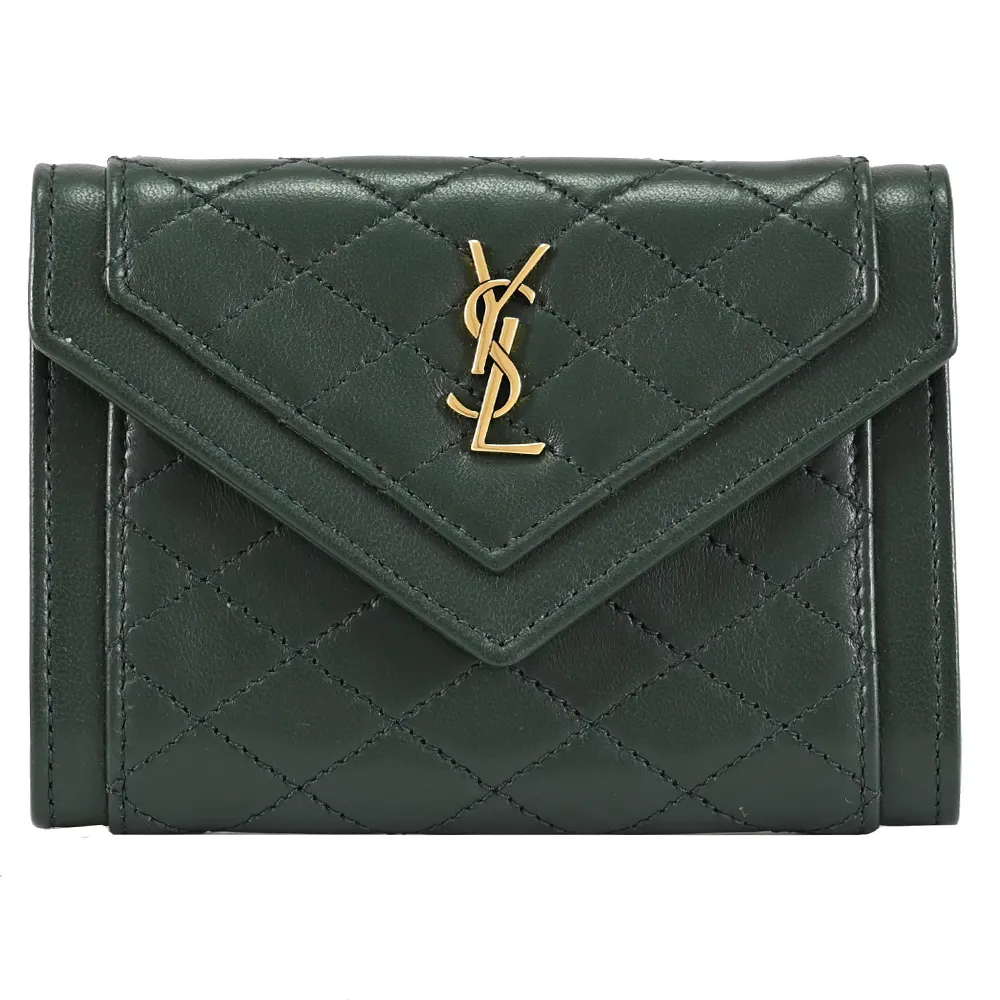 YSL 692052 經典LOGO菱格縫線羊皮扣式卡片零錢包.深灰 歷史價格詳細信息